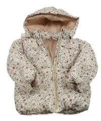Béžová květovaná šusťáková zateplená bunda s kapucí H&M
