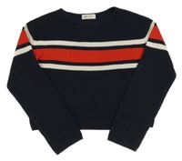 Tmavomodro-červeno-smetanový crop svetr s pruhy H&M