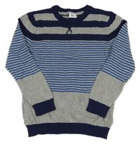 Šedo-modro-tmavomodrý pruhovaný lehký svetr F&F