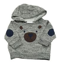 Tmavošedá melírovaná mikina s medvědem a kapucí Topomini