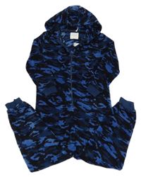 Tmavomodrá army chlupatá kombinéza s kapucí Next