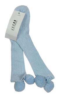 Nové - Světlemodré žebrované podkolenky s bambulemi