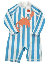 Nové - Bílo-modrý pruhovaný UV overal s krabem Primark