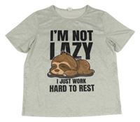 Šedé melírované tričko s lenochodem a nápisem