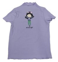 Lila žebrované tričko s dívkou