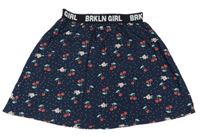 Tmavomodrá puntíkatá lehká sukně s třešněmi S. Oliver