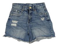 Modré riflové high waist kraťasy s prošoupáním C&A