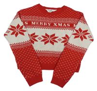 Červeno-smetanový vzorovaný crop svetr s nápisem H&M