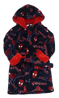 Tmavomodro-červený chlupatý župan se Spidermanem a kapucí Primark