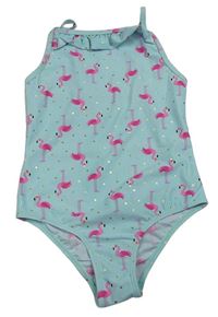 Světlemodré jednodílné plavky s plameňáky Primark
