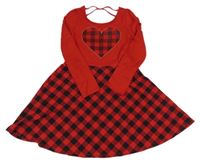Červeno-černé kostkované šaty se srdíčkem 