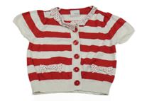 Červeno-bílá pruhovaná propínací svetrová vesta s mašlemi zn. Next