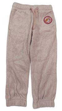 Světlerůžové sametové tepláky s nášivkou Papagino