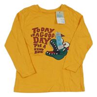 Nové - žluté triko s dinem a nápisy Primark