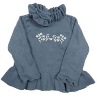 Šedomodrá pletená tunika s výšivkou a volánky Tu