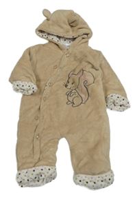 Béžová plyšová zateplená kombinéza s veverkou a kapucí Ergee