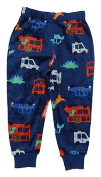 Tmavomodré plyšové pyžamové kalhoty s auty Matalan