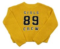 Žlutý crop pletený svetr s číslem a nápisem C&A