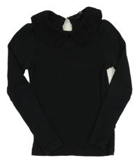 Černé žebrované triko s krajkovým límcem George