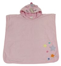 Světlerůžové osuškové froté pončo s jednorožcem a kapucí