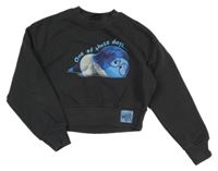 Tmavošedá crop mikina s potiskem Primark