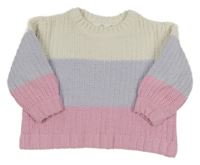 Bílo-růžovo-lila crop svetr M&S