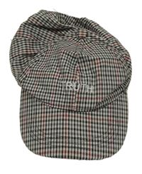 Šedo-smetanovo-červená kostičkovaná kšiltovka s nápisem 