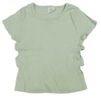 Zelené žebrované crop tričko s průstřihy Zara