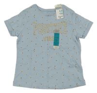 Nové - světlemodré květované tričko s nápisem Primark