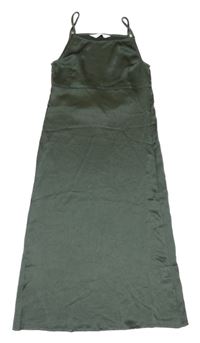 Tmavozelené saténové dlouhé šaty H&M