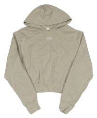 Béžová crop mikina s výšivkou a kapucí H&M