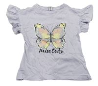 Lila tričko s motýlem a volánky Dopodopo