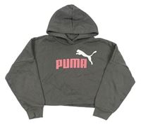 Antracitová crop mikina s logem a kapucí Puma