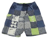 Tmavomodro-bílo-zelené vzorované plážové kraťasy Quiksilver