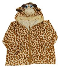 Kostým - smetanovo-hnědá puntíkatá propínací plyšová mikina s kapucí - žirafa