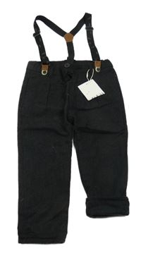 Nové - Černé vzorované podšité chino kalhoty s kšandami Zara