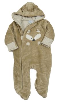 Béžová plyšová podšitá kombinéza s čumákem a kapucí Topomini