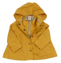 Hořčicový plátěný jarní kabátek s kapucí 