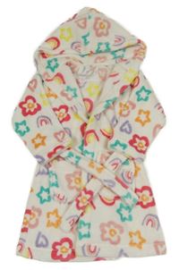 Bílo-barevný plyšový župan s obrázky a kapucí F&F