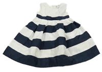 Bílo-tmavomodré pruhované šaty s mašlí Topomini