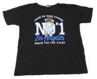 Černé tričko s nápisy a medvídkem Page one young