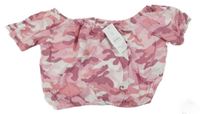 Nové - Bílo-růžové crop lehké army tričko New Look