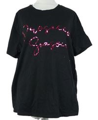 Dámké černé tričko s nápisem z flitrů TU 