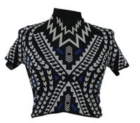 Dámské černo-šedo-modré vzorované úpletové crop tričko H&M