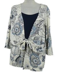 Nové - Dámský bílo-tmavomodrý květovaný cardigán se všitým topem Whimsy 
