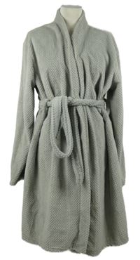 Dámský šedý vzorovaný chlupatý župan s páskem 