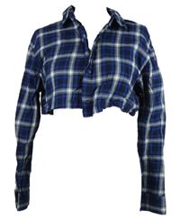 Dámská tmavomodro-bílá kostkovaná crop halenka H&M