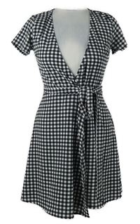 Dámské černo-bílé kostkované zavinovací šaty H&M