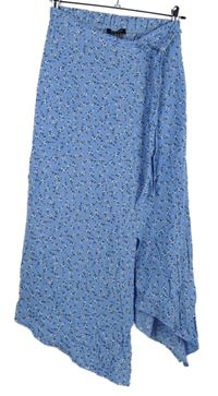 Dámská světlemodrá kytičkovaná midi sukně s mašlí New Look 