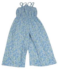 Modro-bílý květinový kalhotový overal Primark